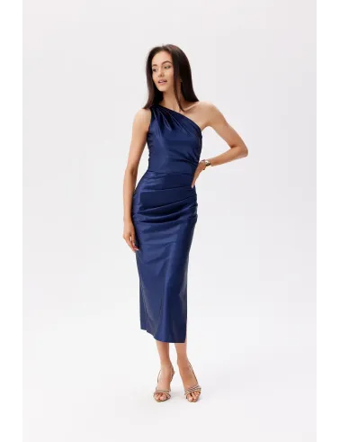 Elen – granatowa sukienka satynowa midi | Roco Fashion