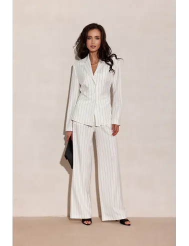 Anette – eleganckie spodnie z wysokim stanem i szeroką nogawką ecru | Roco Fashion