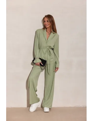 Anette – elegante Palazzo-Hose mit High Waist und weitem Bein in Pistazie | Roco Fashion