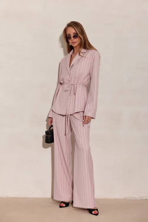 Anette – eleganckie spodnie z wysokim stanem i szeroką nogawką, różowe | Roco Fashion