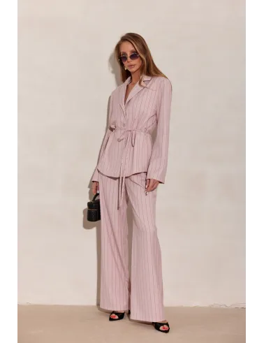 Anette – eleganckie spodnie z wysokim stanem i szeroką nogawką, różowe | Roco Fashion