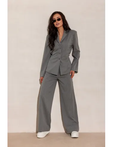 Anette – eleganckie spodnie z wysokim stanem, jasnoszare | Roco Fashion