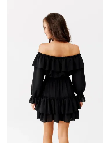 Morella – czarna sukienka mini typu Carmen z gumką