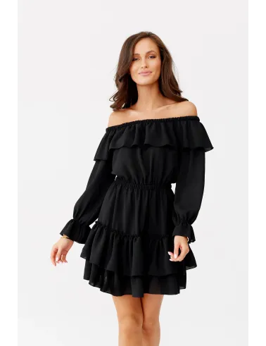 Morella – czarna sukienka mini typu Carmen z gumką