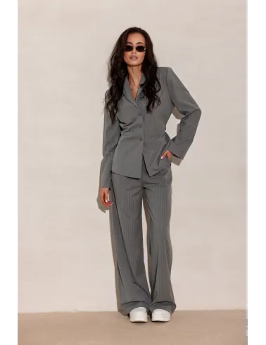 Anette – eleganckie spodnie z wysokim stanem, jasnoszare | Roco Fashion