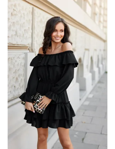 Morella – czarna sukienka mini typu Carmen z gumką