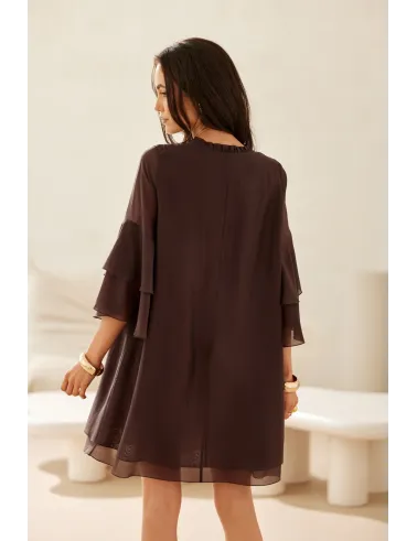 Beatrice – Elegantes Mini-Kleid mit Volants und Taillenbindung in Braun | Roco Fashion