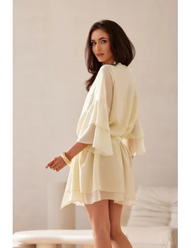 Beatrice – zwiewna sukienka mini z falbanami i wiązaniem w talii żółta | Roco Fashion