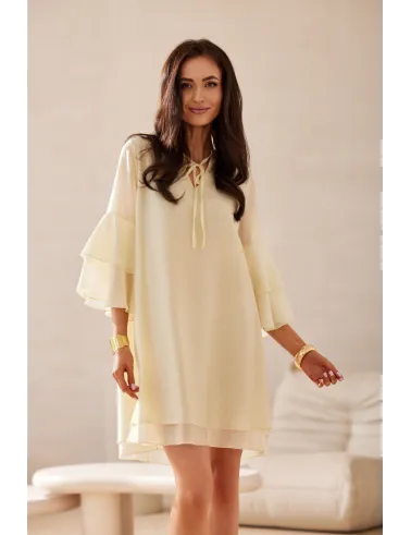 Beatrice – Elegantes Mini-Kleid mit Volants und Taillenbindung in Gelb | Roco Fashion