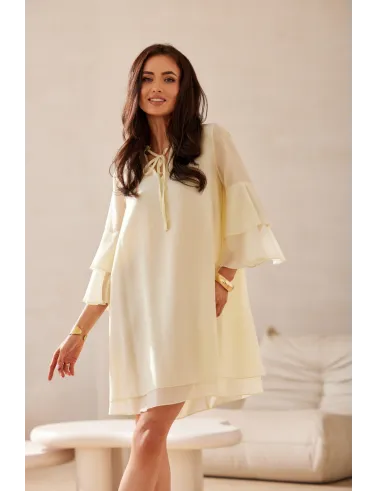 Beatrice – Elegantes Mini-Kleid mit Volants und Taillenbindung in Gelb | Roco Fashion