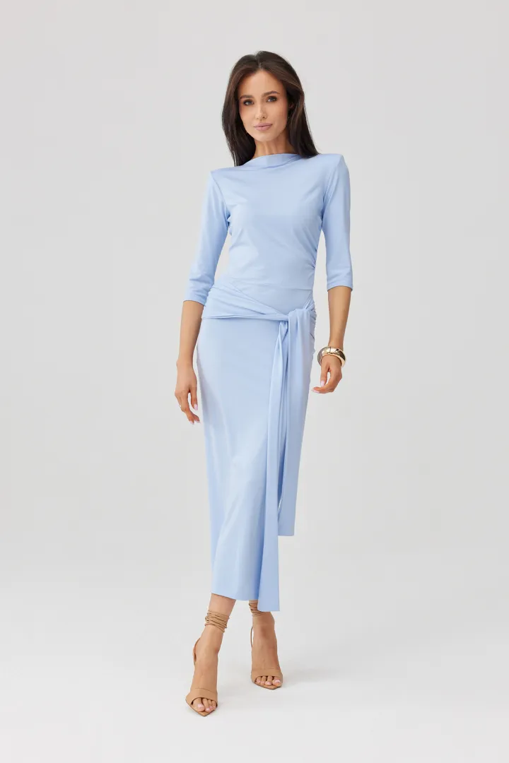 Lidiana – elegantes Midikleid in Hellblau mit Taillenbindung & 3/4-Ärmeln | Roco Fashion