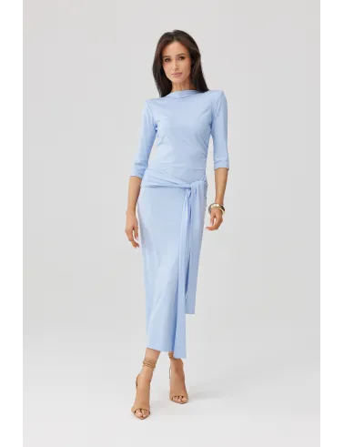 Lidiana – elegantes Midikleid in Hellblau mit Taillenbindung & 3/4-Ärmeln | Roco Fashion