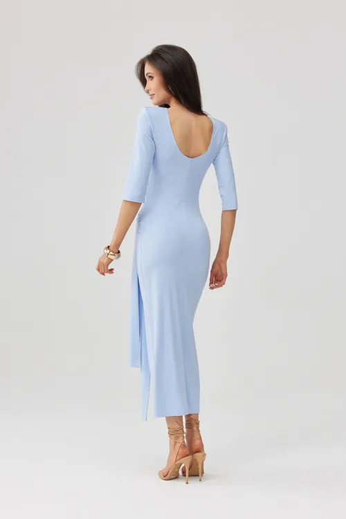 Lidiana - elegante Midikleid mit Taillenbindung und 3/4-Ärmeln in Himmelblau