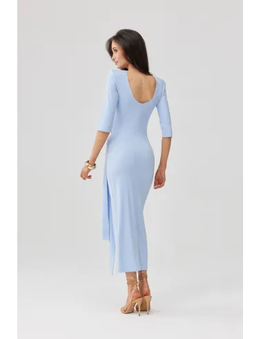 Lidiana – elegantes Midikleid in Hellblau mit Taillenbindung & 3/4-Ärmeln | Roco Fashion