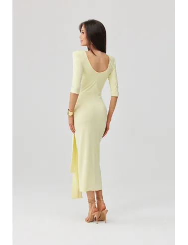 Lidiana – Elegantes Midikleid Gelb mit Taillenbindung & 3/4-Ärmeln | Roco Fashion