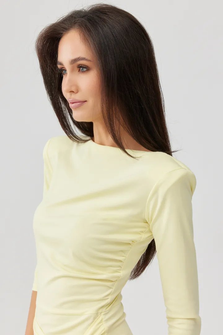 Lidiana - elegante Midikleid mit Taillenbindung und 3/4-Ärmeln in Gelb