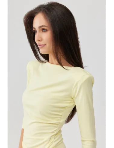 Lidiana – Elegantes Midikleid Gelb mit Taillenbindung & 3/4-Ärmeln | Roco Fashion