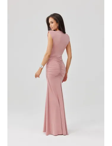 Noelia – Lange elegante Abendkleid in Rosa mit Drapierung & Beinschlitz | Roco Fashion