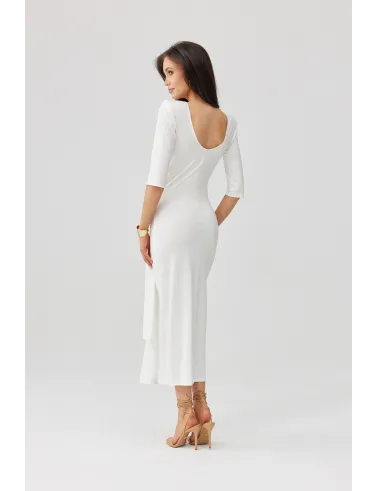 Lidiana – Elegantes Midikleid in Ecru mit Taillenbindung & 3/4-Ärmeln | Roco Fashion