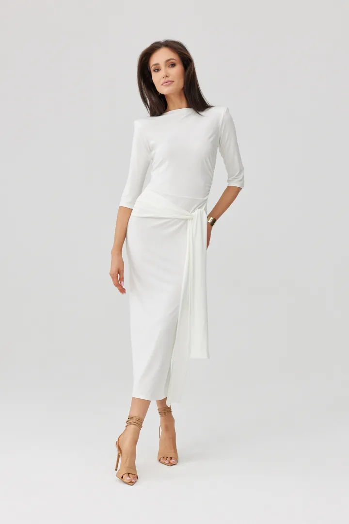 Lidiana - elegante Midikleid mit Taillenbindung und 3/4-Ärmeln in Ecru