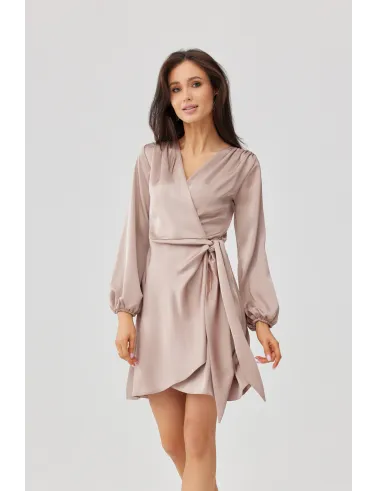 Catlin – Elegantes Mini Wickelkleid mit Taillenband & langen Ärmeln Cappuccino | Roco Fashion