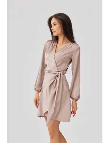 Catlin – Elegantes Mini Wickelkleid mit Taillenband & langen Ärmeln Cappuccino | Roco Fashion