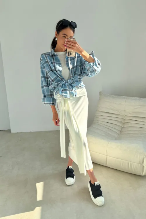 Salina - oversize koszula w kratę z długim rękawem A52