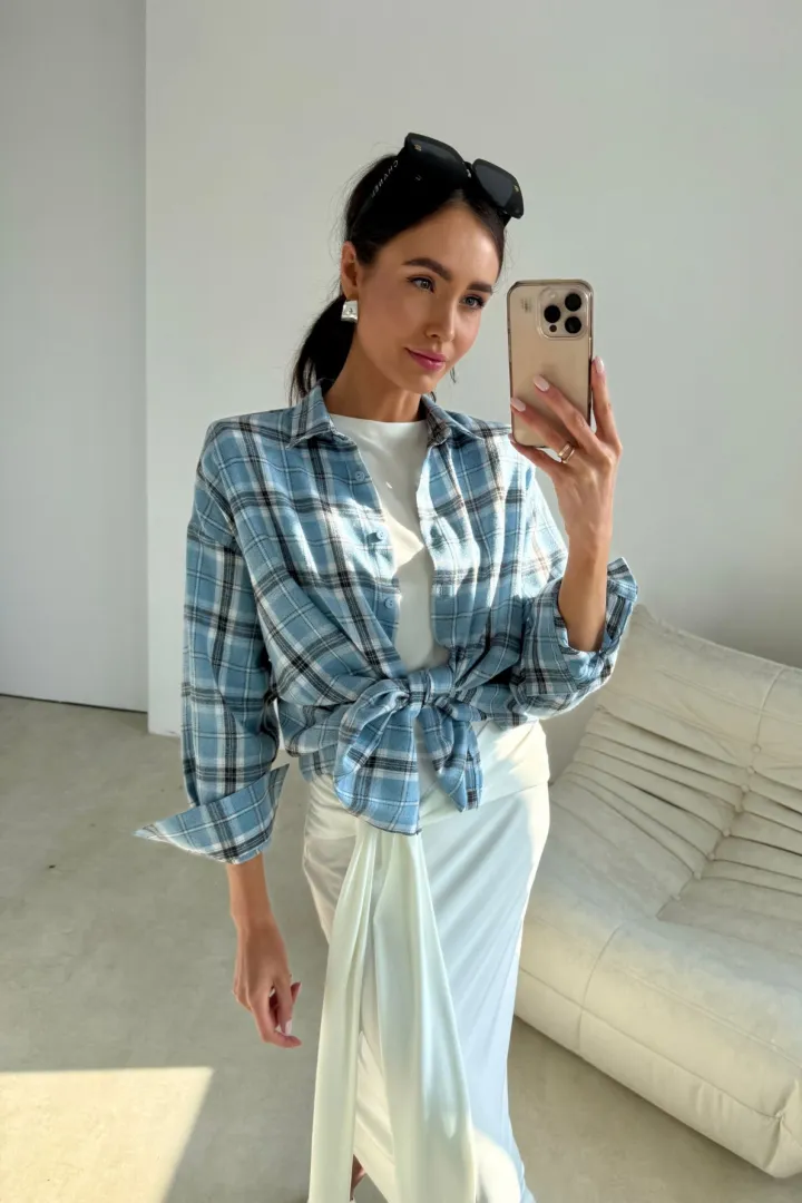 Salina - oversize koszula w kratę z długim rękawem A52