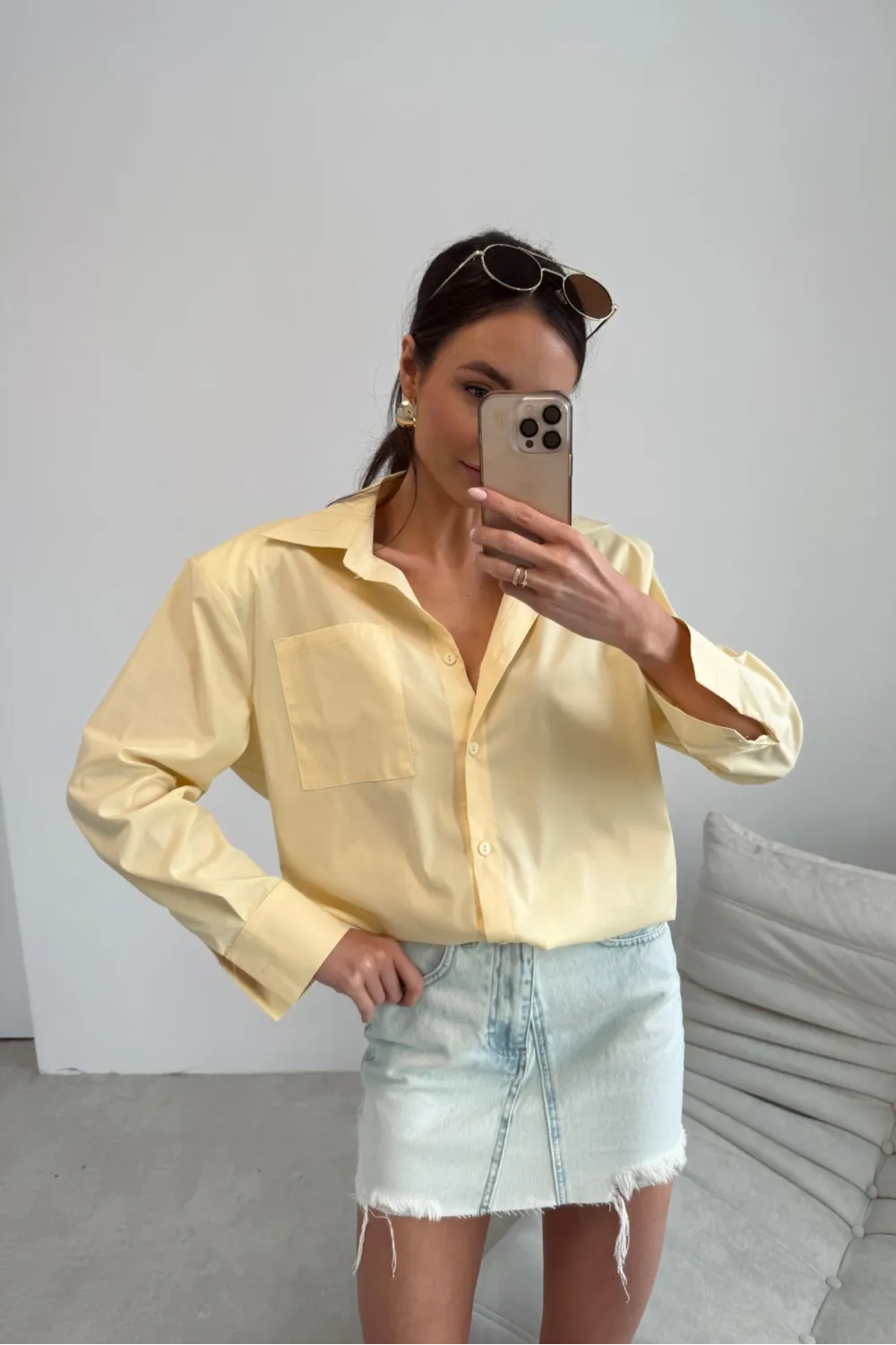 Calista – Elegante Damenbluse mit langen Ärmeln & klassischem Kragen in Gelb | Roco Fashion