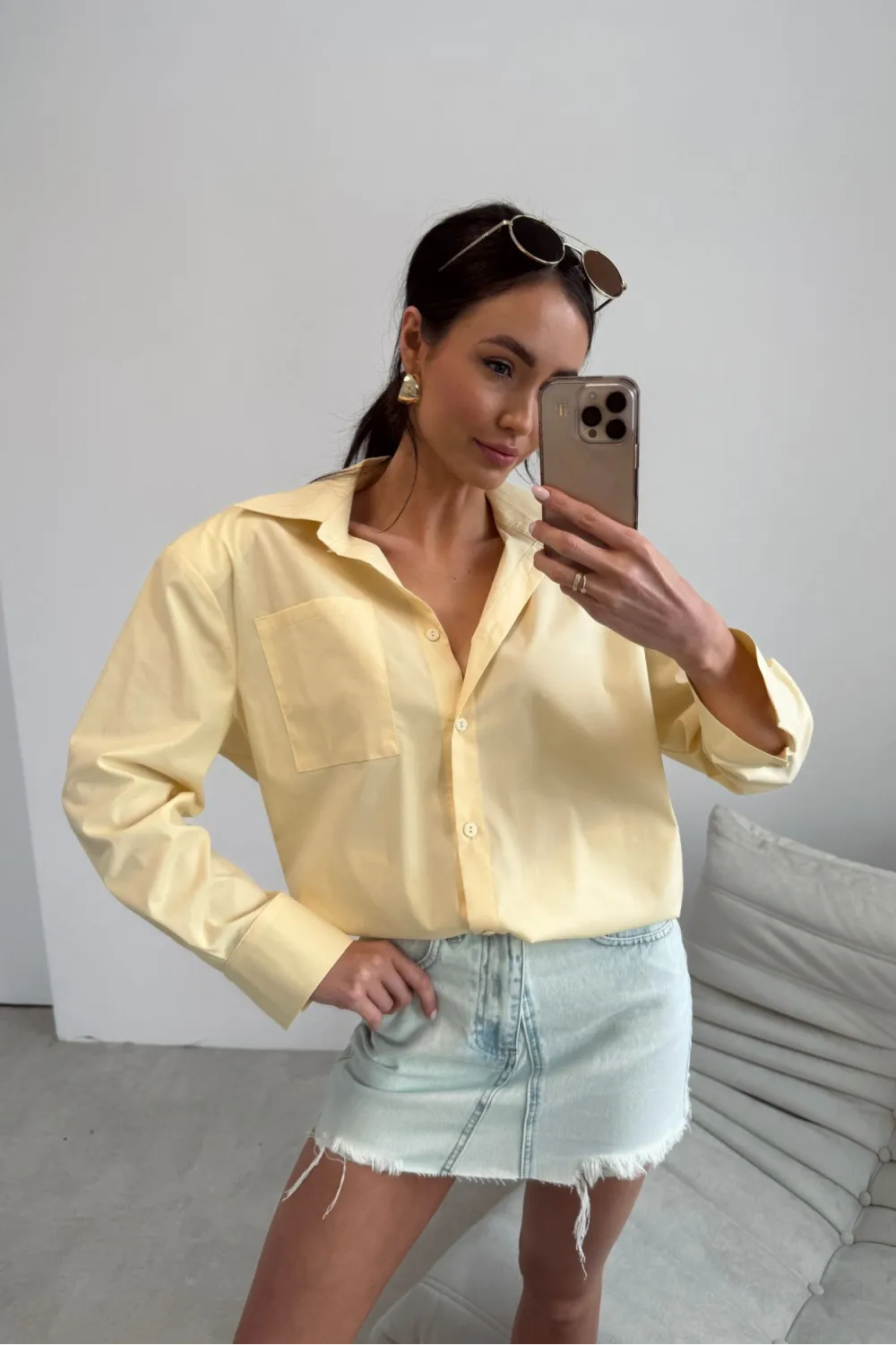 Calista – Elegante Damenbluse mit langen Ärmeln & klassischem Kragen in Gelb | Roco Fashion