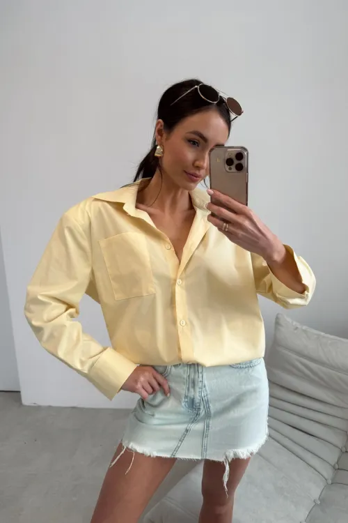 Calista - elegante Damenbluse mit langen Ärmeln und klassischem Kragen in Gelb