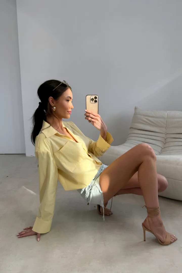 Calista - koszula z długim rękawem i klasycznym kołnierzem w kolorze żółtym