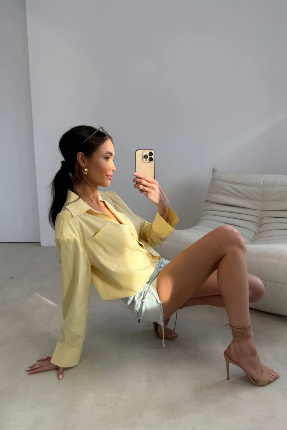 Calista – Elegante Damenbluse mit langen Ärmeln & klassischem Kragen in Gelb | Roco Fashion