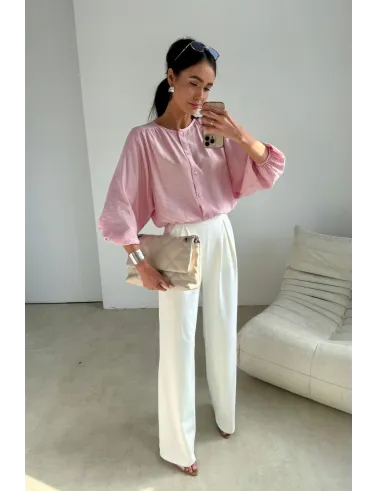 Mirabela – Moderne Damenbluse in Puderrosa mit klarer Silhouette & Knopfleiste | Roco Fashion