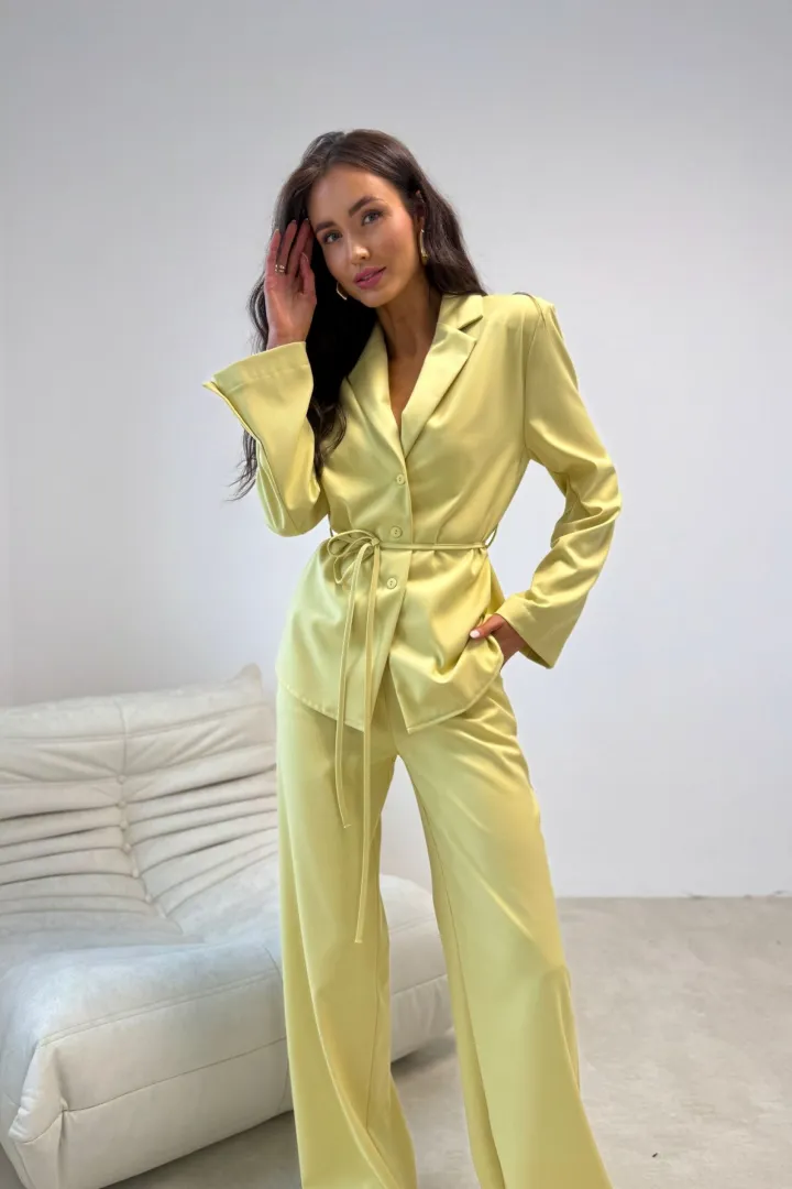 Anette - elegante Palazzo-Hose mit High Waist und weitem Bein in dunkel Gelb