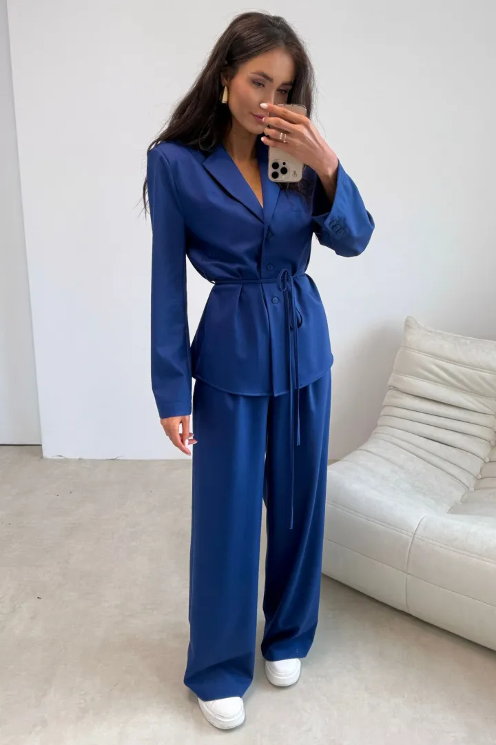 Anette - elegante Palazzo-Hose mit High Waist und weitem Bein in Jeansblau