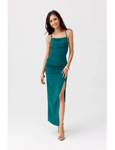 Aria – grünes Midikleid mit Schnürung am Rücken | Roco Fashion