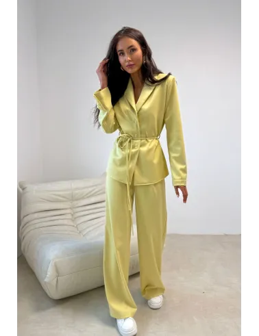 Anette – elegante Palazzo-Hose mit High Waist und weitem Bein in Dunkelgelb | Roco Fashion