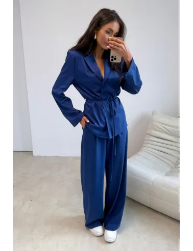 Anette – elegante Palazzo-Hose mit High Waist und weitem Bein in Jeansblau | Roco Fashion