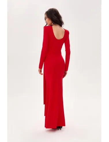Serenya – elegantes Maxikleid mit Rückenausschnitt und Taillenband in Rot | Roco Fashion