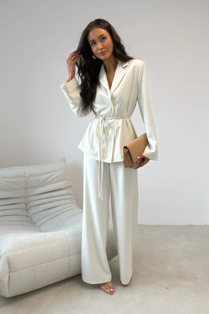 Anette - elegante Palazzo-Hose mit High Waist und weitem Bein in Vanille