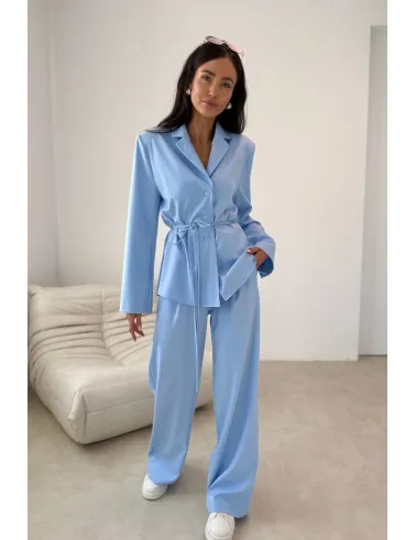 Anette – eleganckie spodnie z wysokim stanem i szeroką nogawką błękitne | Roco Fashion