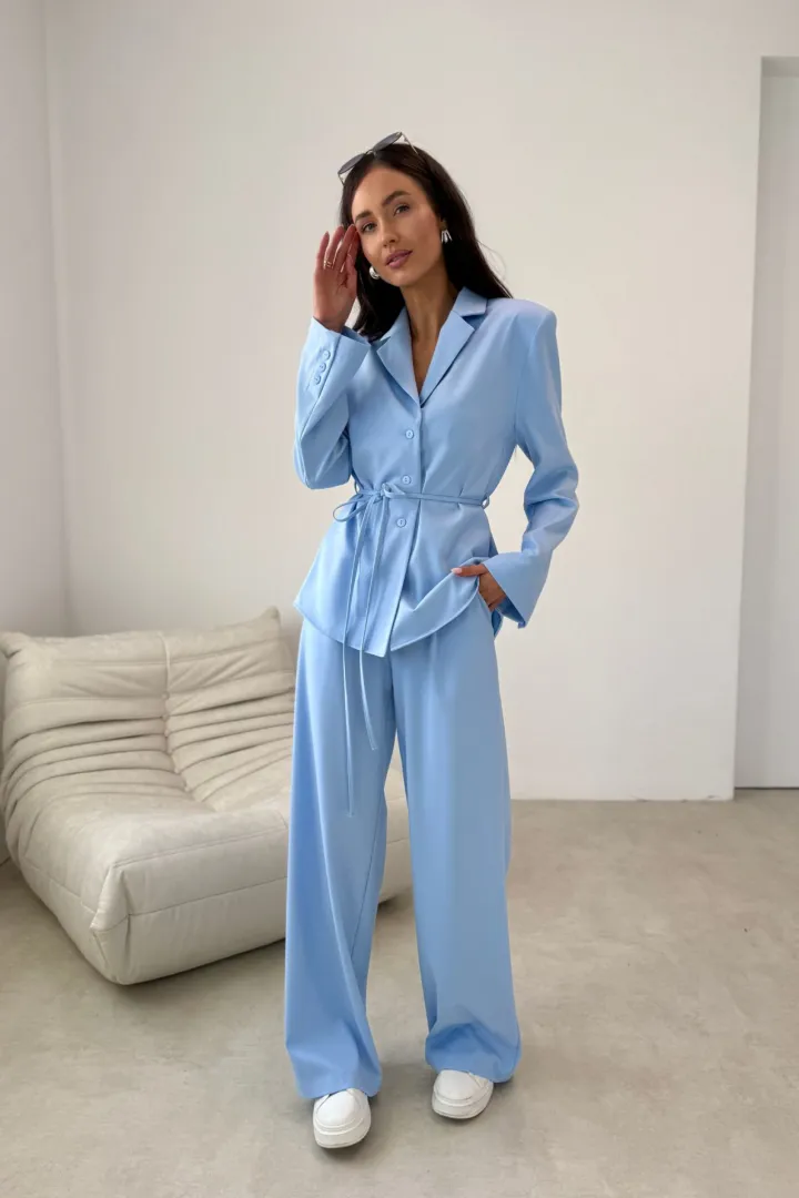 Anette - elegante Palazzo-Hose mit High Waist und weitem Bein in Himmelblau