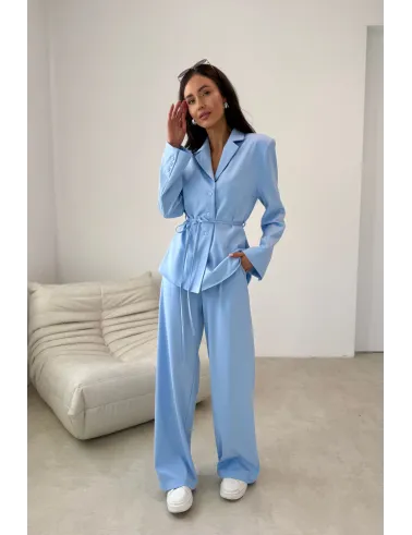 Anette – eleganckie spodnie z wysokim stanem i szeroką nogawką błękitne | Roco Fashion