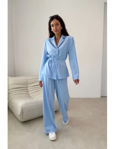 Anette – eleganckie spodnie z wysokim stanem i szeroką nogawką błękitne | Roco Fashion