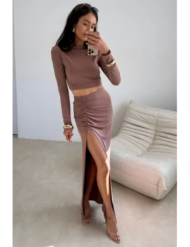 Linnea – minimalistyczna bluzka z długim rękawem cappuccino | Roco Fashion