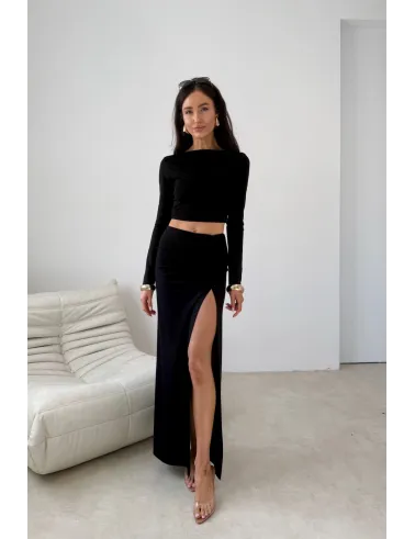 Linnea – figurbetontes Langarm-Top im minimalistischen Design in Schwarz | Roco Fashion