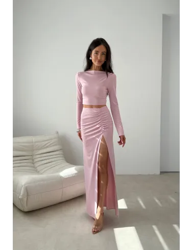 Linnea – minimalistyczna bluzka z długim rękawem i dopasowanym fasonem w kolorze różowym | Roco Fashion