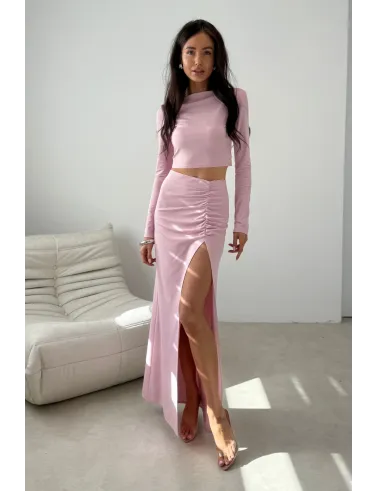 Linnea – minimalistyczna bluzka z długim rękawem i dopasowanym fasonem w kolorze różowym | Roco Fashion