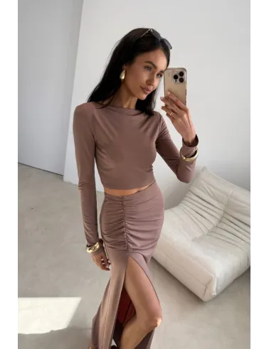 Linnea – minimalistyczna bluzka z długim rękawem cappuccino | Roco Fashion